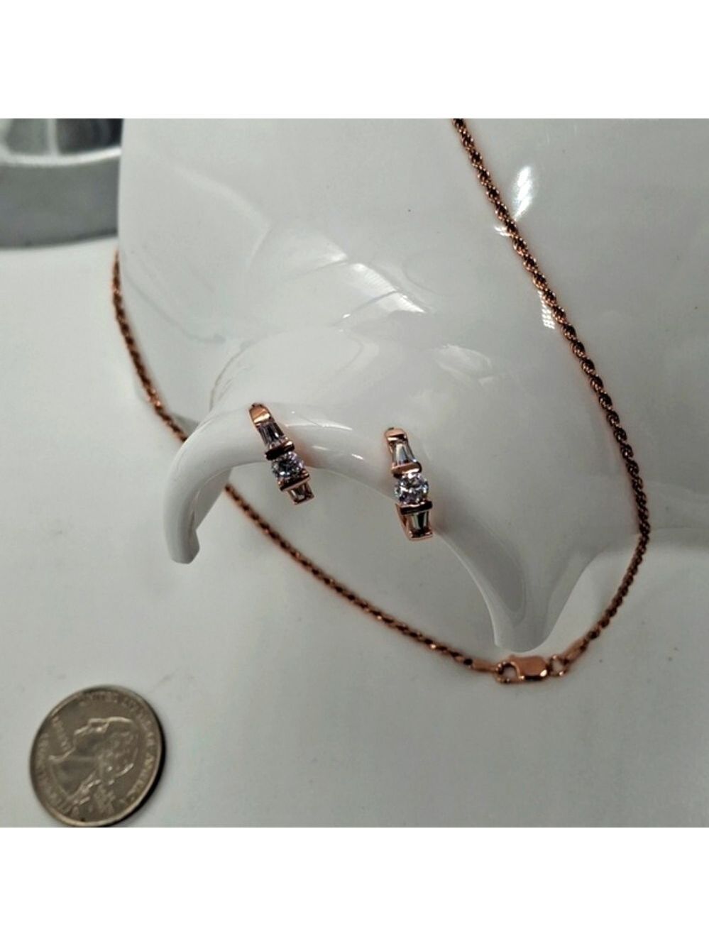 Rose Gold over 925 Sterling silver earrings and rope necklace set nwot 16"